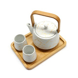 Urban Tokyo - White Marble Glazed Tea Set 22 oz Tea Pot with 2 Cups and Wooden Tray (1/12)