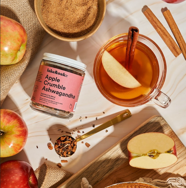 Lake & Oak Tea Co. - Apple Crumble Ashwagandha - Superfood Tea Blend: Retail Glass Jar