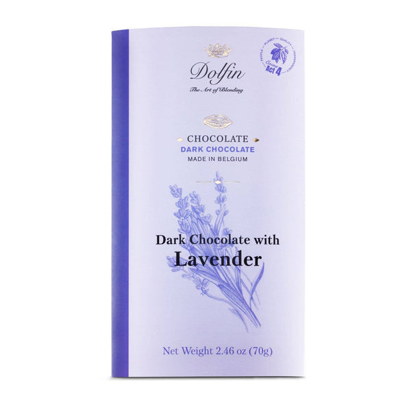 Belgium's Chocolate Source - Dolfin  Dark Bar W/ Lavender 60% Cocoa