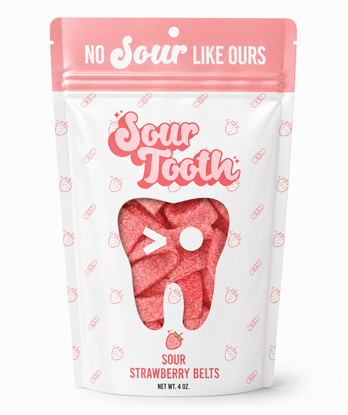 Sour Tooth - Sour Strawberry Belts — 4oz, Imported from Spain