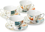 Brew To A Tea - BTaT Floral Tea Cup Set with Saucers - 4 Pieces