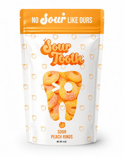 Sour Tooth - Sour Peach Rings — 4oz Chewy Candy, Spanish Import
