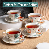 Brew To A Tea - BTaT Floral Tea Cup Set with Saucers - 4 Pieces