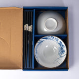 Urban Tokyo - Great Wave Double Rice Set of 10oz 4.5"D Bowl With Chopsticks Gift Set 1/16)
