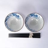 Urban Tokyo - Great Wave Double Rice Set of 10oz 4.5"D Bowl With Chopsticks Gift Set 1/16)