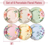 Brew To A Tea - BTaT Floral Porcelain Dessert Plates Set of 6, 8 Inch