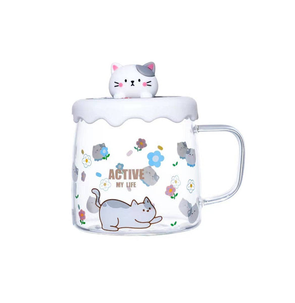 Urban Tokyo - Active Cat 15oz Glass Mug With Lid (12/36)