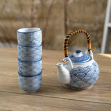 Urban Tokyo - Japanese Seikaiha Waves Tea Set 22oz Tea Pot with 4 Cups (1/12)