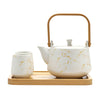 Urban Tokyo - White Marble Glazed Tea Set 22 oz Tea Pot with 2 Cups and Wooden Tray (1/12)