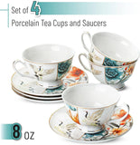 Brew To A Tea - BTaT Floral Tea Cup Set with Saucers - 4 Pieces