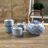 Urban Tokyo - Japanese Seikaiha Waves Tea Set 22oz Tea Pot with 4 Cups (1/12)