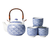Urban Tokyo - Japanese Seikaiha Waves Tea Set 22oz Tea Pot with 4 Cups (1/12)