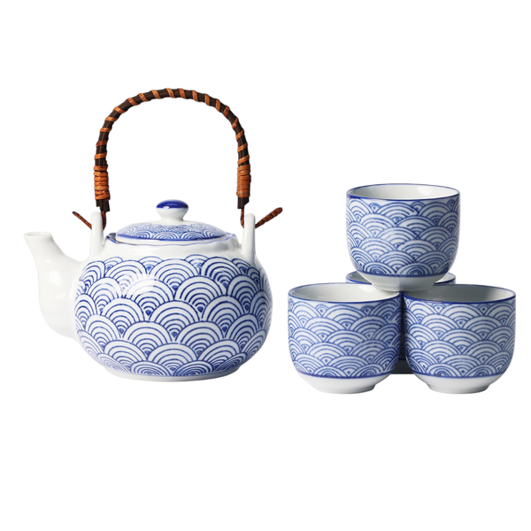Urban Tokyo - Japanese Seikaiha Waves Tea Set 22oz Tea Pot with 4 Cups (1/12)