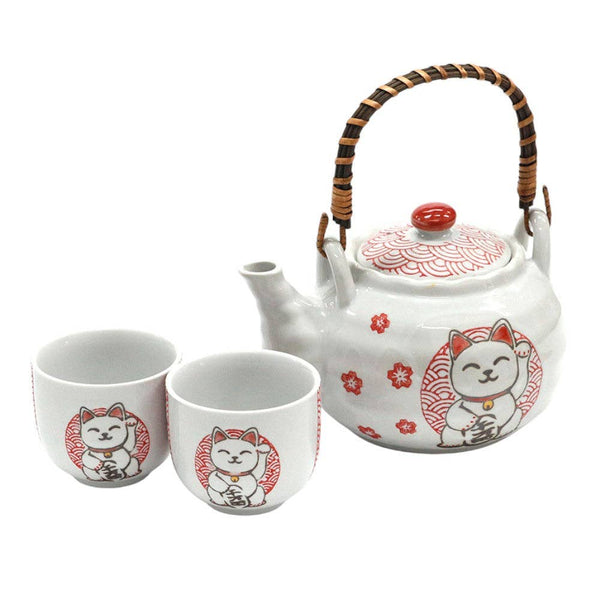 Urban Tokyo - Maneki Neko Seigaiha Tea Set 22oz Tea Pot with 2 Cups (1/12)