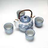 Urban Tokyo - Japanese Seikaiha Waves Tea Set 22oz Tea Pot with 4 Cups (1/12)