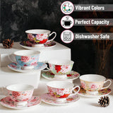 Brew To A Tea - BTaT Floral Tea Cups Set of 6 with Saucers - 8oz