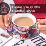 Brew To A Tea - BTaT Floral Tea Cups Set of 6 with Saucers - 8oz