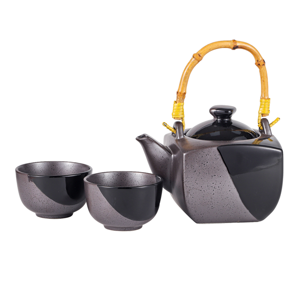 Urban Tokyo - Black Matte Reactive Glaze Tea Set 32oz Tea Pot with 2 Cups (1/12)