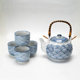 Urban Tokyo - Japanese Seikaiha Waves Tea Set 22oz Tea Pot with 4 Cups (1/12)