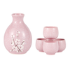 Urban Tokyo - Pink Ume Plum Blossom Porcelain Glazed 9 oz Sake Bottle and 4 Cups Gift Set (1/24)