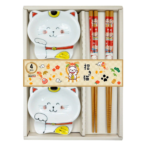 Urban Tokyo - Lucky Cats 2 Pair Wooden Chopsticks and Small Dish Gift Set (1/36)