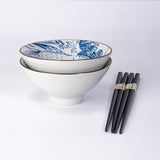 Urban Tokyo - Great Wave Double Rice Set of 10oz 4.5"D Bowl With Chopsticks Gift Set 1/16)