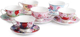 Brew To A Tea - BTaT Floral Tea Cups Set of 6 with Saucers - 8oz