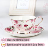 Brew To A Tea - BTaT Floral Tea Cups Set of 6 with Saucers - 8oz