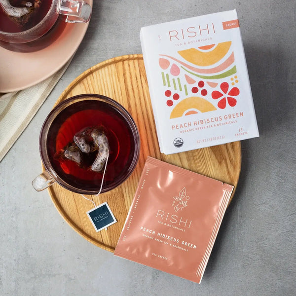 Rishi Tea & Botanicals - Peach Hibiscus Green Organic Green Tea Blend Sachets