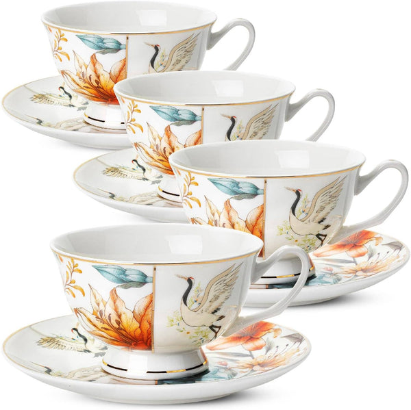 Brew To A Tea - BTaT Floral Tea Cup Set with Saucers - 4 Pieces