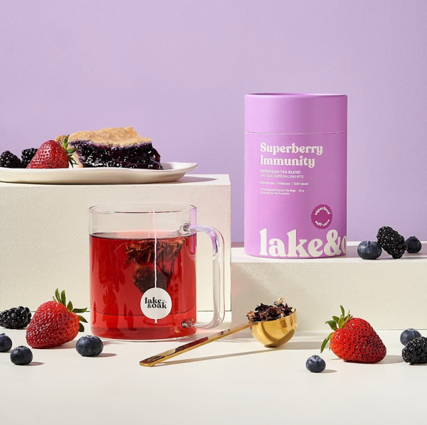 Lake & Oak Tea Co. - Superberry Immunity - Superfood Tea Blend: Pyramid Tea Bags - Retail Canister