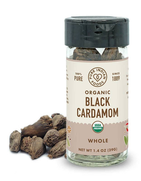 Pure Indian Foods - Black Cardamom Whole Pods, Certified Organic: 1.4 oz Glass Bottle