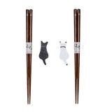 Urban Tokyo - Black White Cat 2 Pair Wooden Chopsticks and Chopsticks Rests Gift Set (1/80)