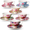 Brew To A Tea - BTaT Floral Tea Cups Set of 6 with Saucers - 8oz
