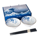 Urban Tokyo - Great Wave Double Rice Set of 10oz 4.5"D Bowl With Chopsticks Gift Set 1/16)