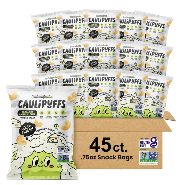CauliPuffs - CauliPuffs White Cheddar Puffs (45Ct) .75oz Snack Bags