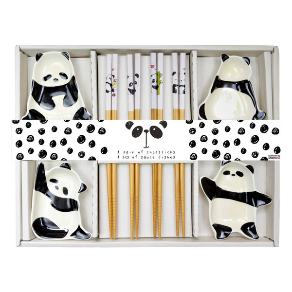 Urban Tokyo - 4 Pair Cute Pandas Wooden Chopsticks and Sauce Dish Gift Set (1/20)
