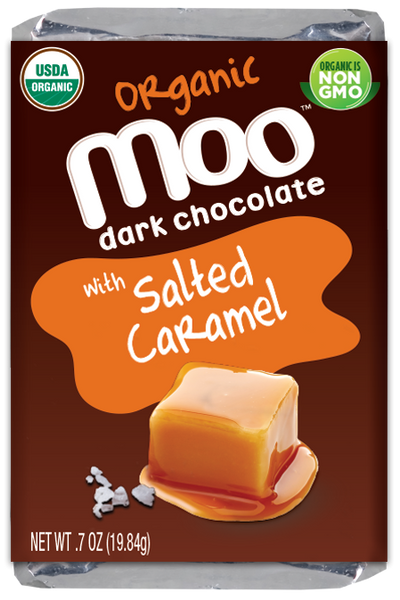 MOO Organic Chocolates - Organic Dark Chocolate Salted Caramel Mini Bars, 0.7 oz