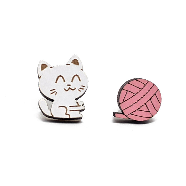 Unpossible Cuts - Cat and Yarn Stud Earring