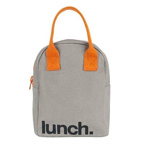 Fluf - Zipper Lunch Bag - 'Lunch' Grey / Pumpkin