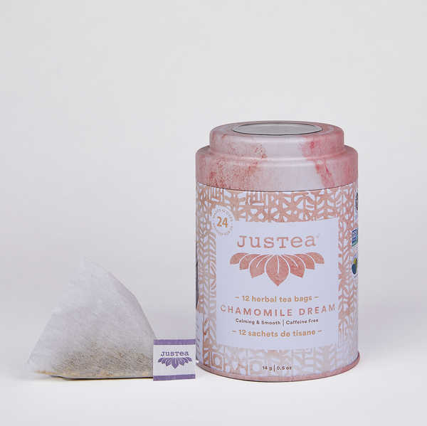 JusTea - Chamomile Dream Tea Bag Tin - Organic, Fair-Trade Herbal Tea
