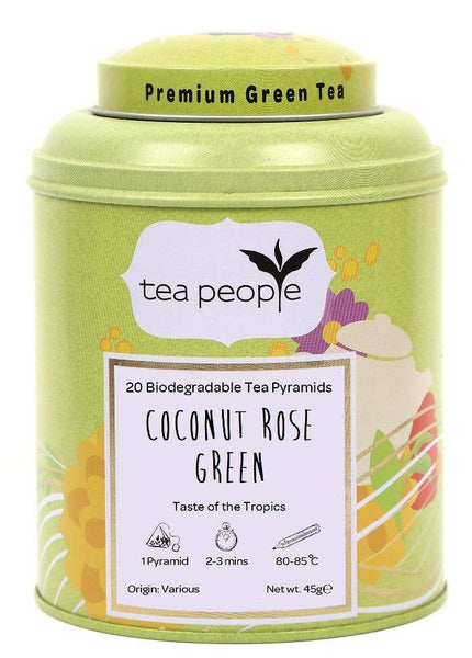 Tea People - Coconut Rose Green - 20 Tea Pyramid Tin Caddy