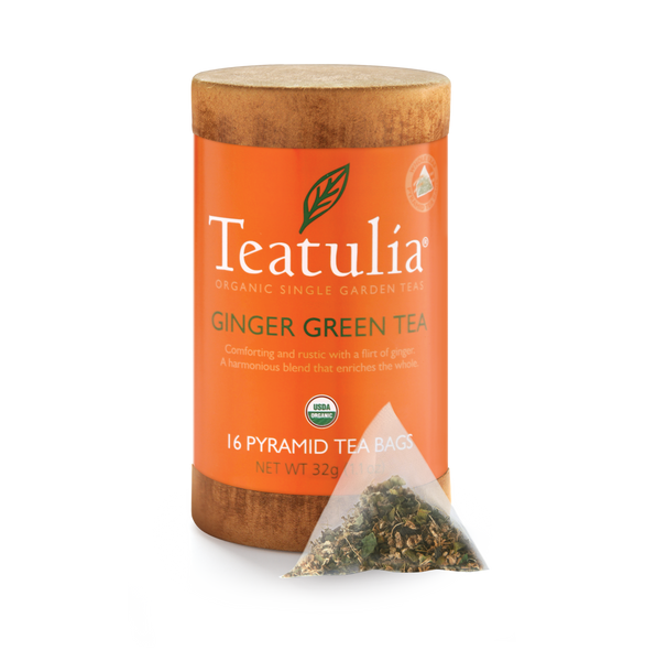 Teatulia Organic Teas - Ginger Green Herbal 16ct Organic Eco-Canister