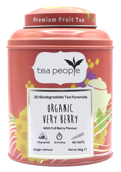 Tea People - Organic Very Berry Fruit Tea - 20 Pyramid Tin Caddy