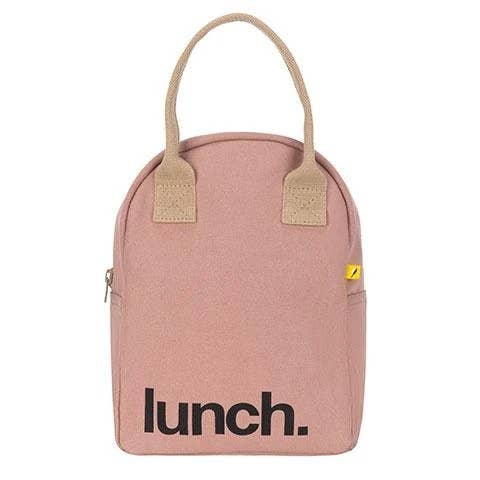 Fluf - Zipper Lunch Bag - 'Lunch' Mauve / Pink